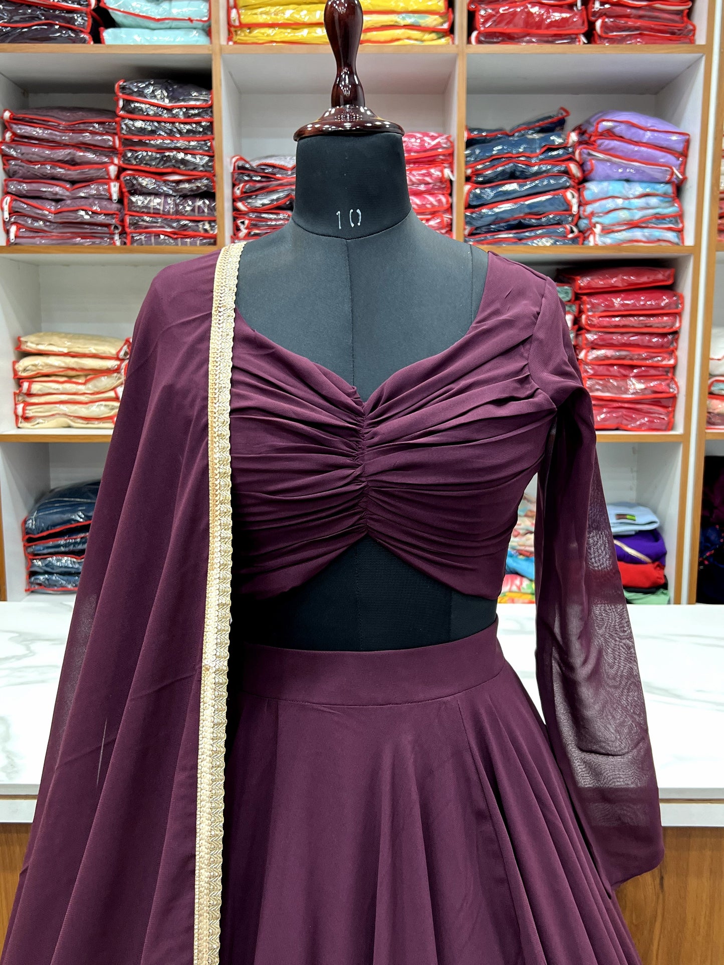 Elegant Faux Georgette Fully Stitched Lehenga Choli Set - INDIAN ELEGANCE