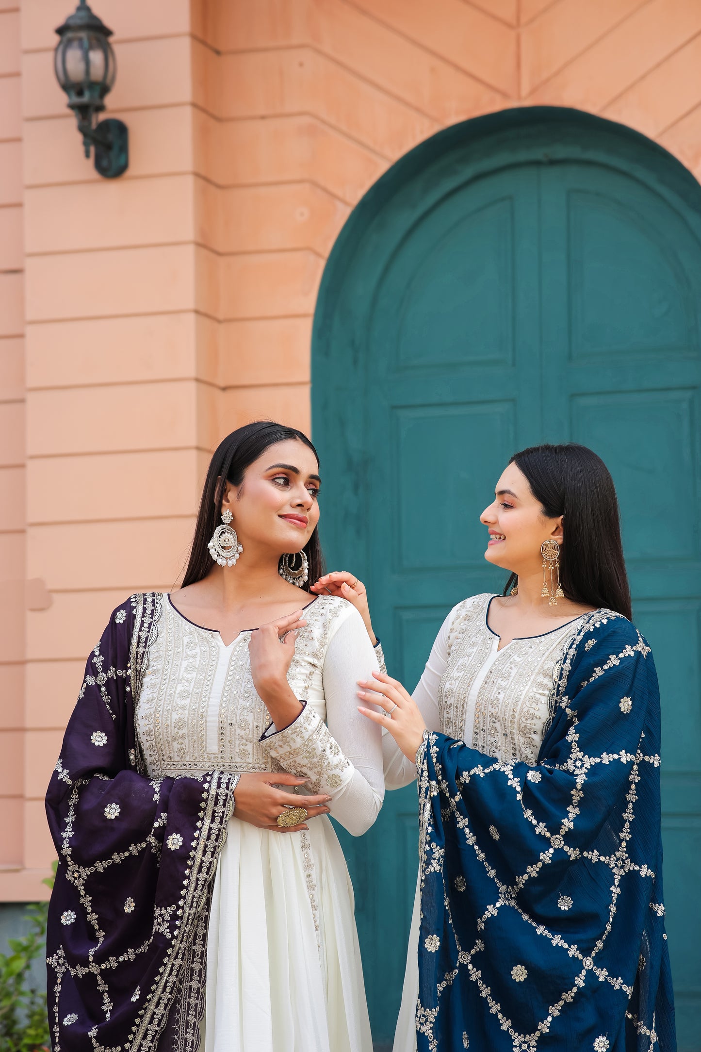 Magnificent Pure Chinon Silk Sequins Embroidered Anarkali Pant Suit - INDIAN ELEGANCE