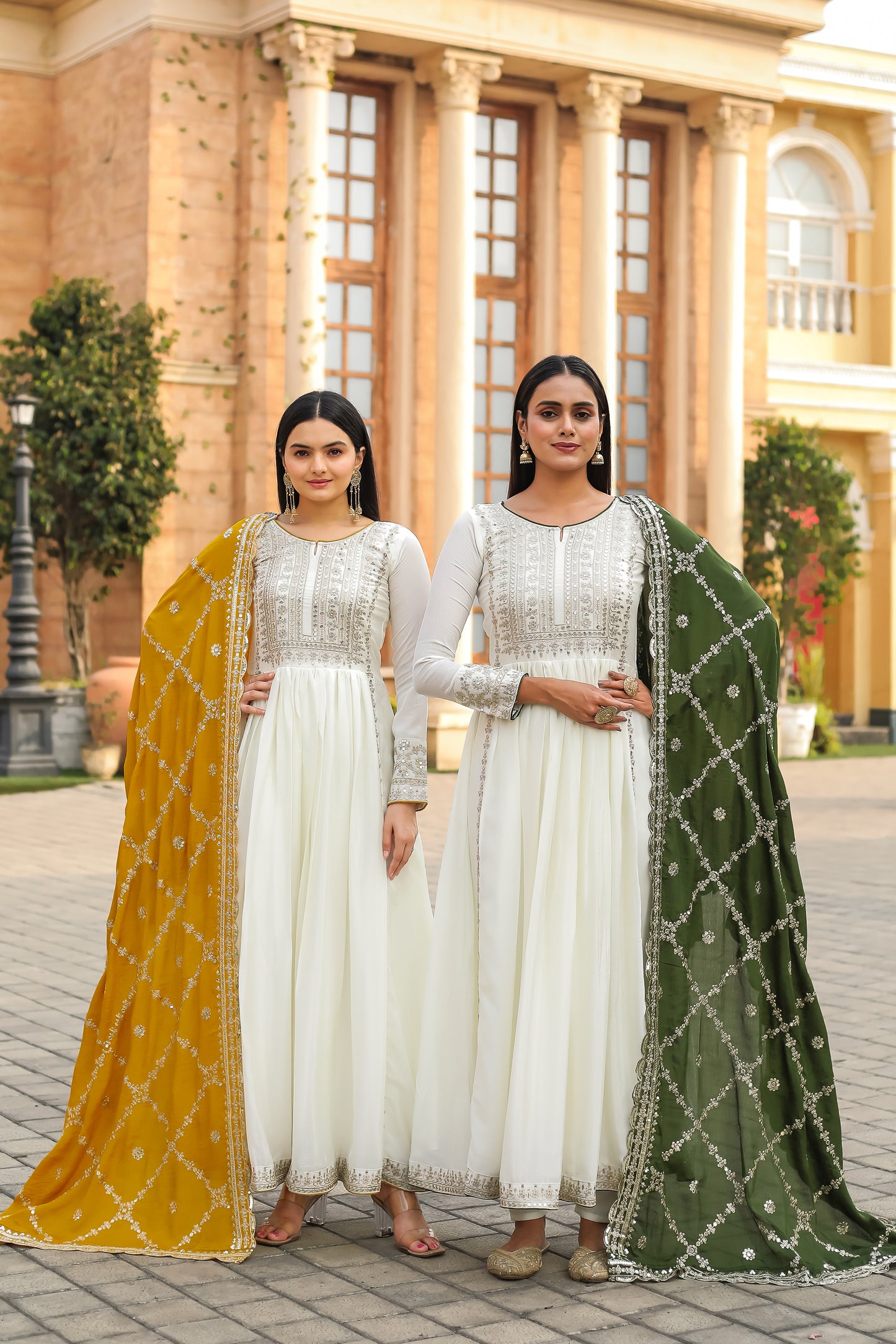 Magnificent Pure Chinon Silk Sequins Embroidered Anarkali Pant Suit - INDIAN ELEGANCE