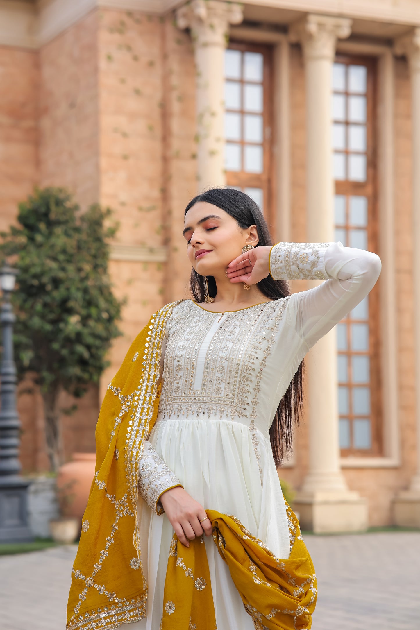 Magnificent Pure Chinon Silk Sequins Embroidered Anarkali Pant Suit - INDIAN ELEGANCE