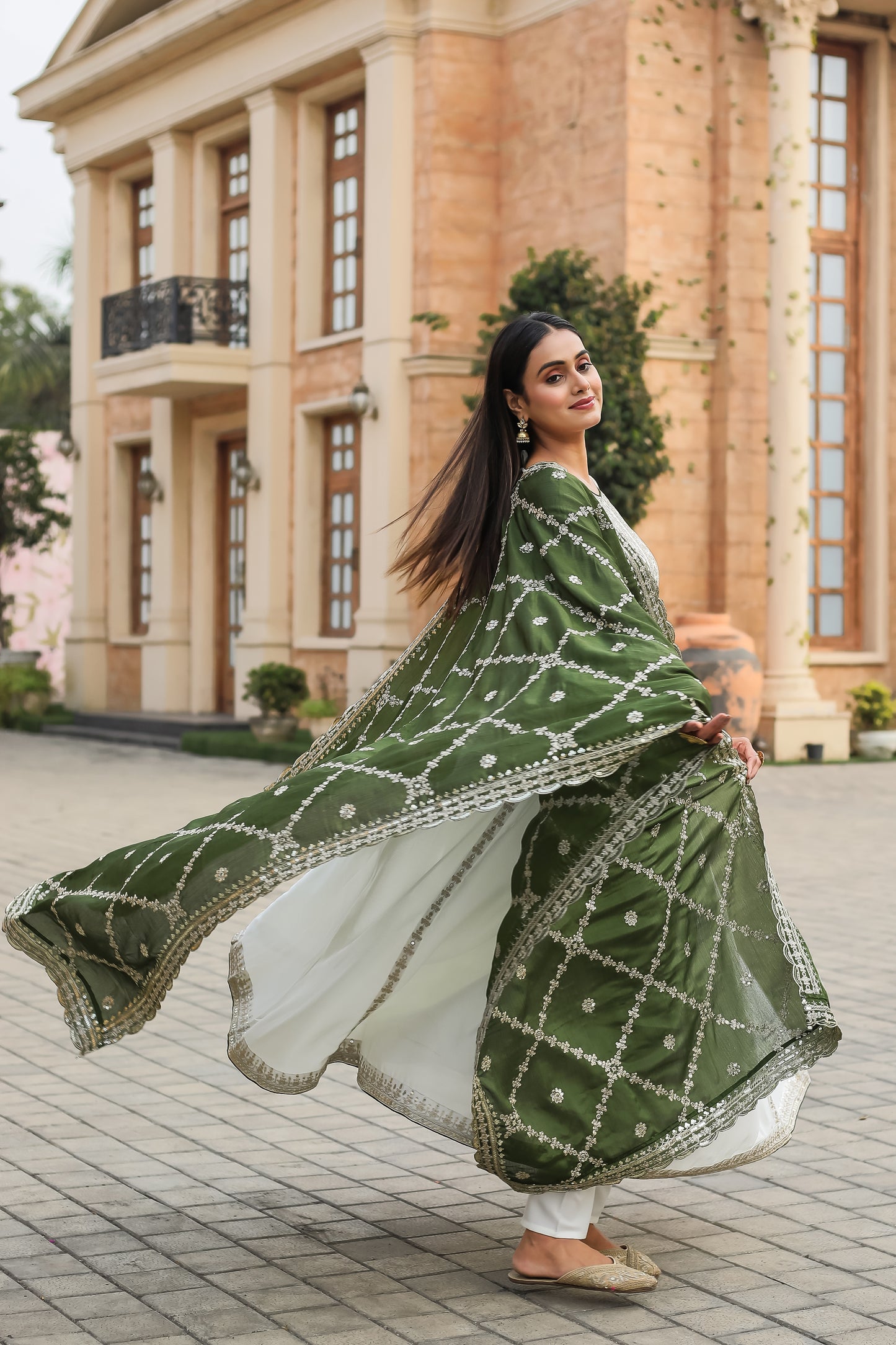 Magnificent Pure Chinon Silk Sequins Embroidered Anarkali Pant Suit - INDIAN ELEGANCE