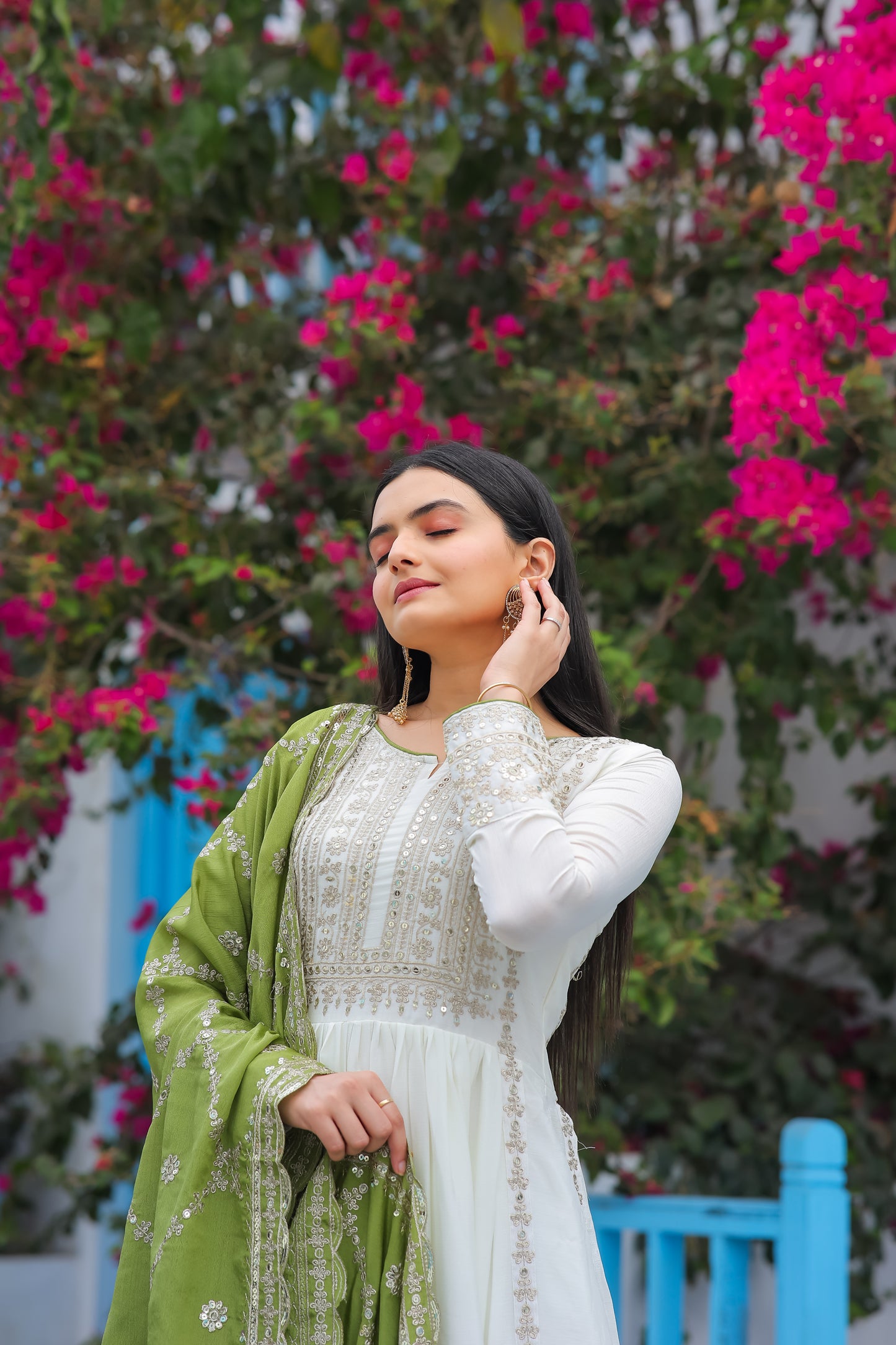 Magnificent Pure Chinon Silk Sequins Embroidered Anarkali Pant Suit - INDIAN ELEGANCE