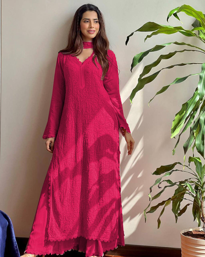 Chikankari Embroidered Kurta Palazzo Dupatta Set – Elegant Ethnic Wear for Every Occasion
