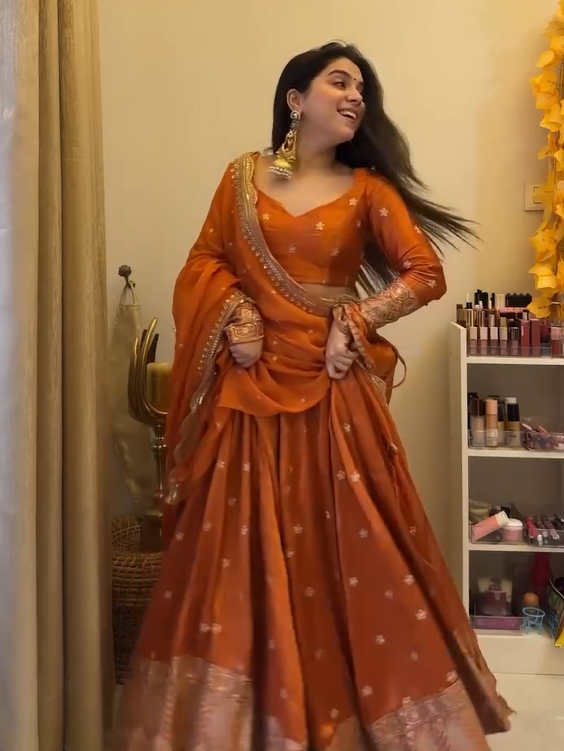 Designer Satin Silk Lehenga Choli Set with Sequins & Thread Work