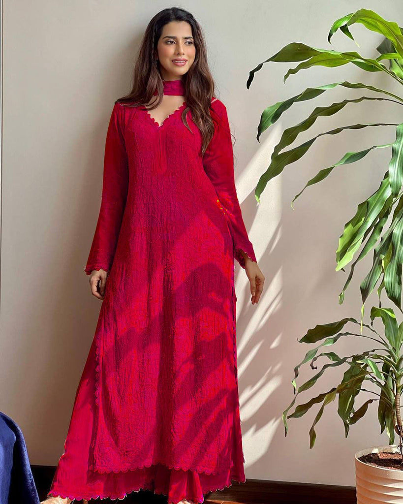 Chikankari Embroidered Kurta Palazzo Dupatta Set – Elegant Ethnic Wear for Every Occasion