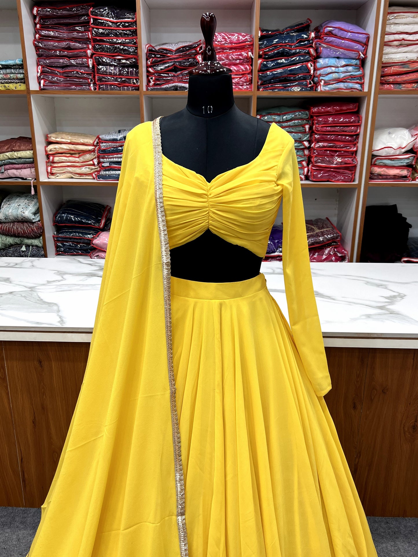 Elegant Faux Georgette Fully Stitched Lehenga Choli Set - INDIAN ELEGANCE