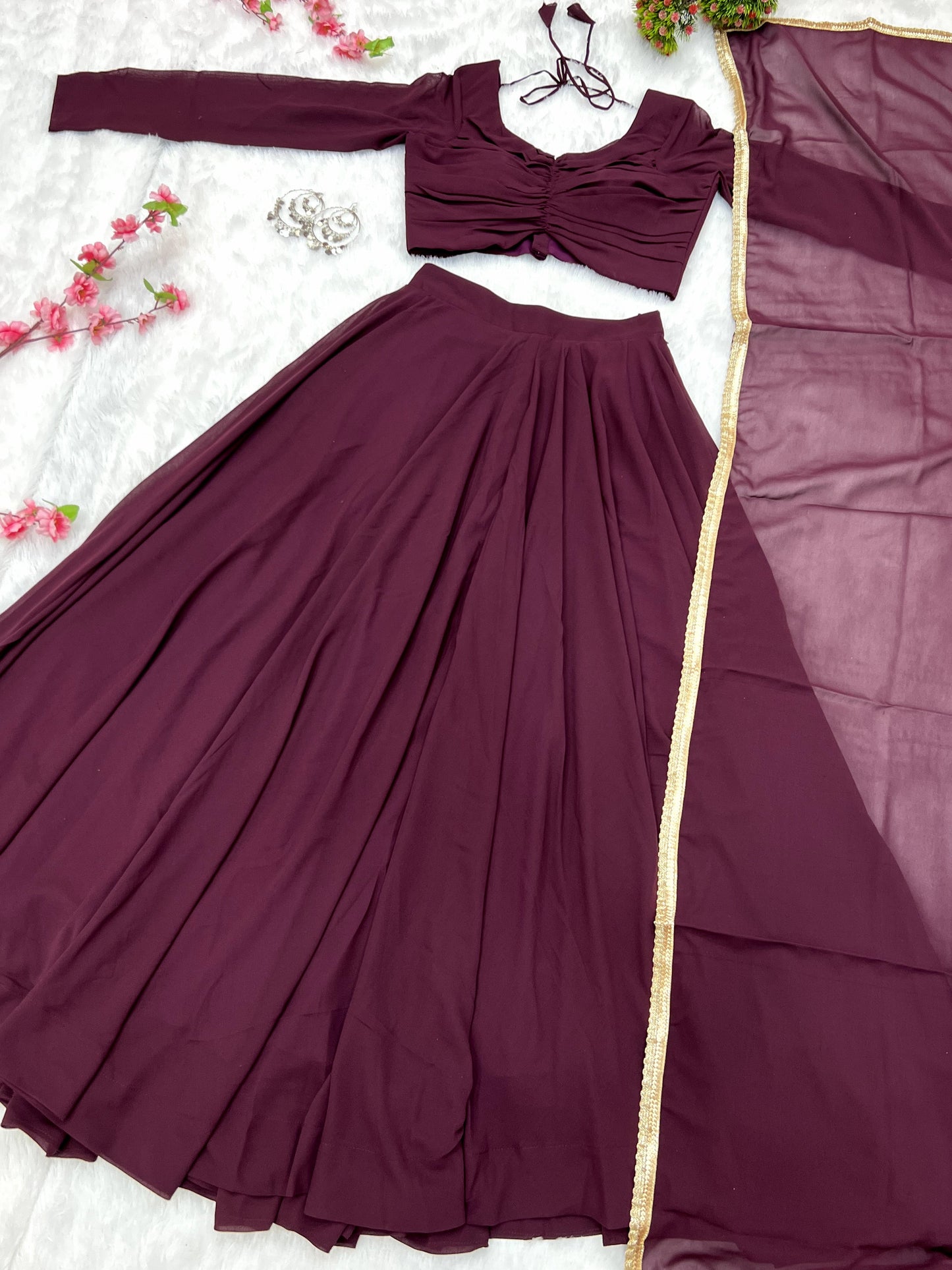 Elegant Faux Georgette Fully Stitched Lehenga Choli Set - INDIAN ELEGANCE