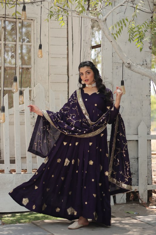 Graceful Rich Sequins Embroidered Fully Stitched Gown With Dupatta - INDIAN ELEGANCE