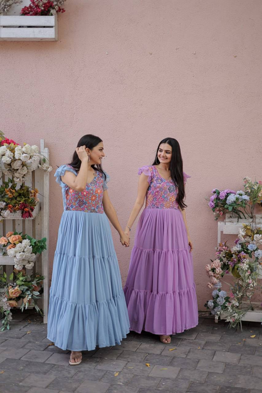 Timeless Rich Floral Position Printed Faux Georgette Gown - INDIAN ELEGANCE
