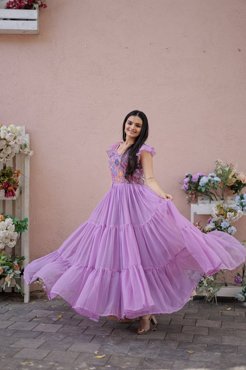 Timeless Rich Floral Position Printed Faux Georgette Gown - INDIAN ELEGANCE