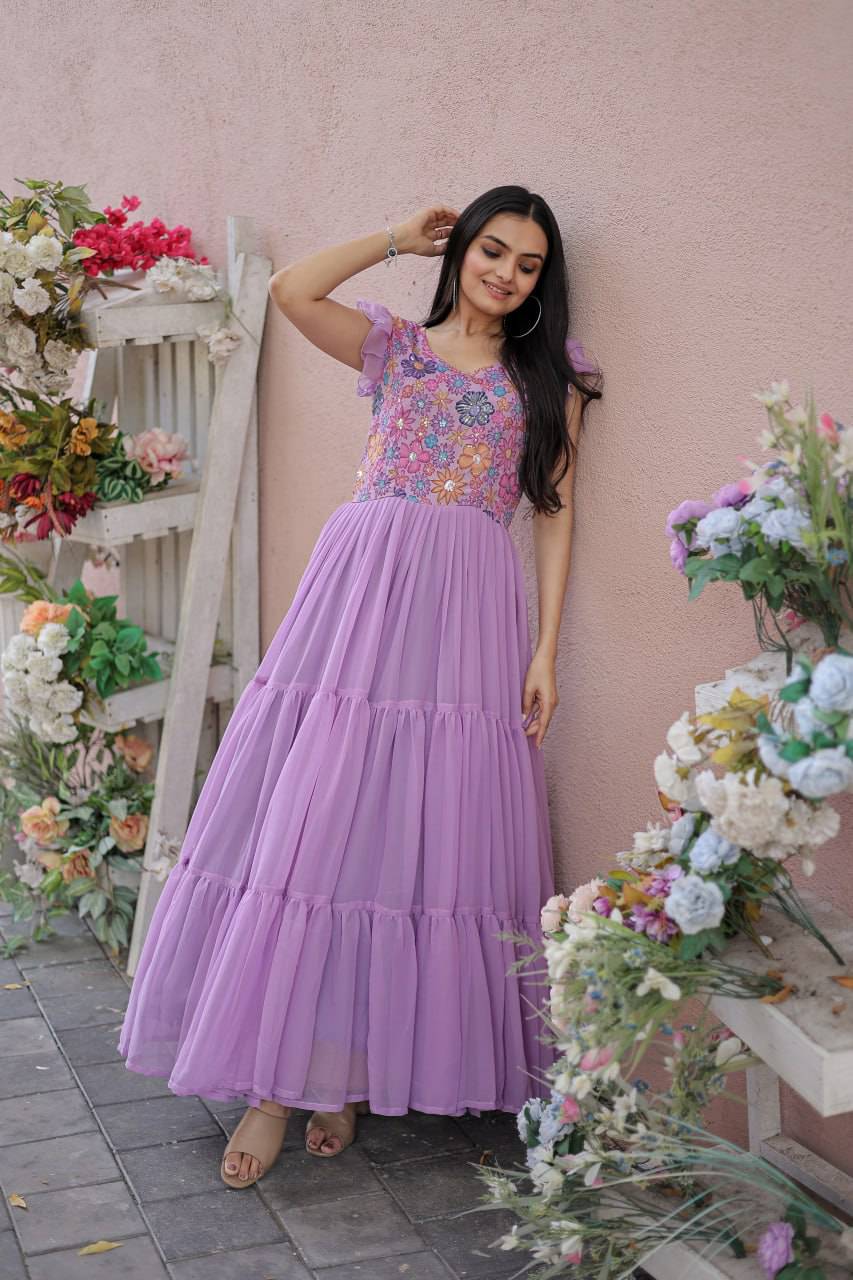 Timeless Rich Floral Position Printed Faux Georgette Gown - INDIAN ELEGANCE