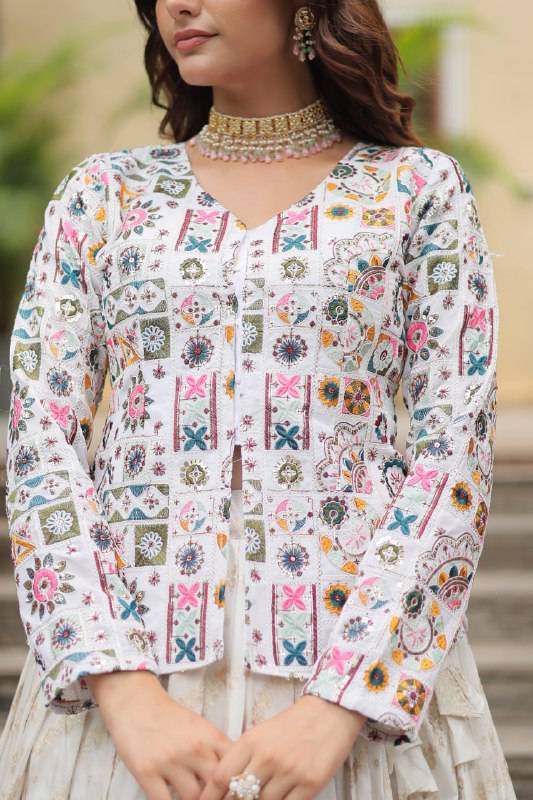 Sublime Viscous Jacquard Thread Sequins Worked Top Lehenga Set - INDIAN ELEGANCE