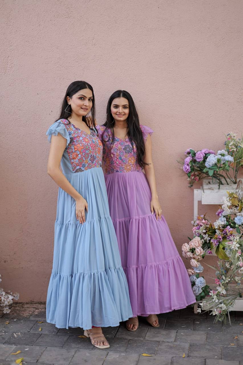Timeless Rich Floral Position Printed Faux Georgette Gown - INDIAN ELEGANCE