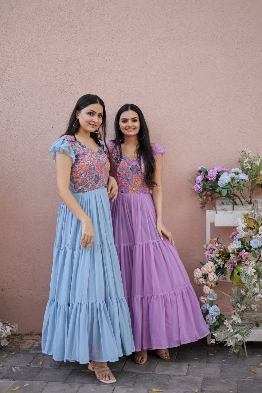 Timeless Rich Floral Position Printed Faux Georgette Gown - INDIAN ELEGANCE