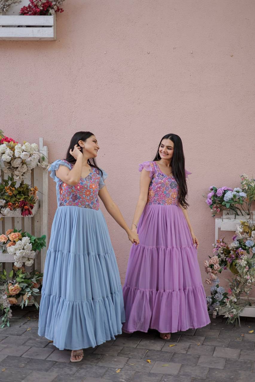 Timeless Rich Floral Position Printed Faux Georgette Gown - INDIAN ELEGANCE
