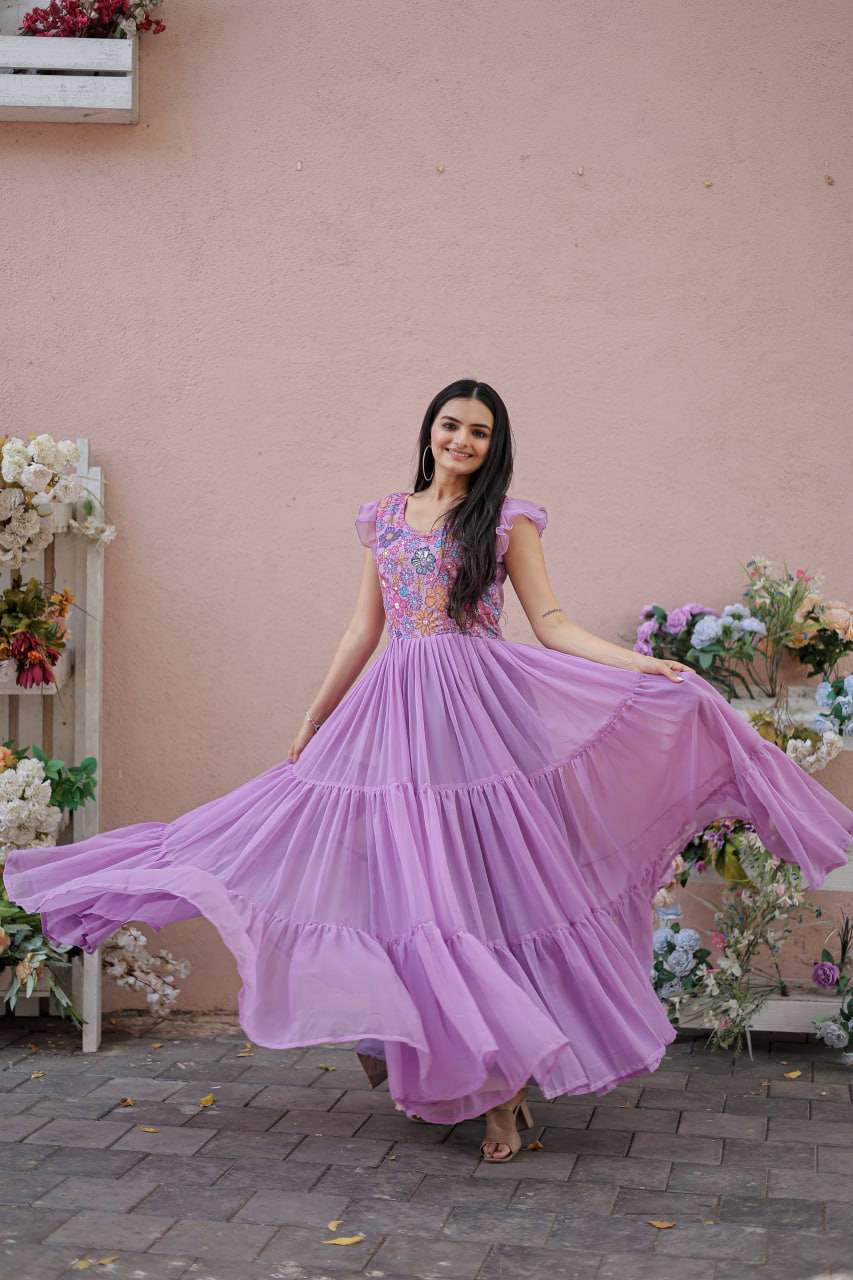Timeless Rich Floral Position Printed Faux Georgette Gown - INDIAN ELEGANCE