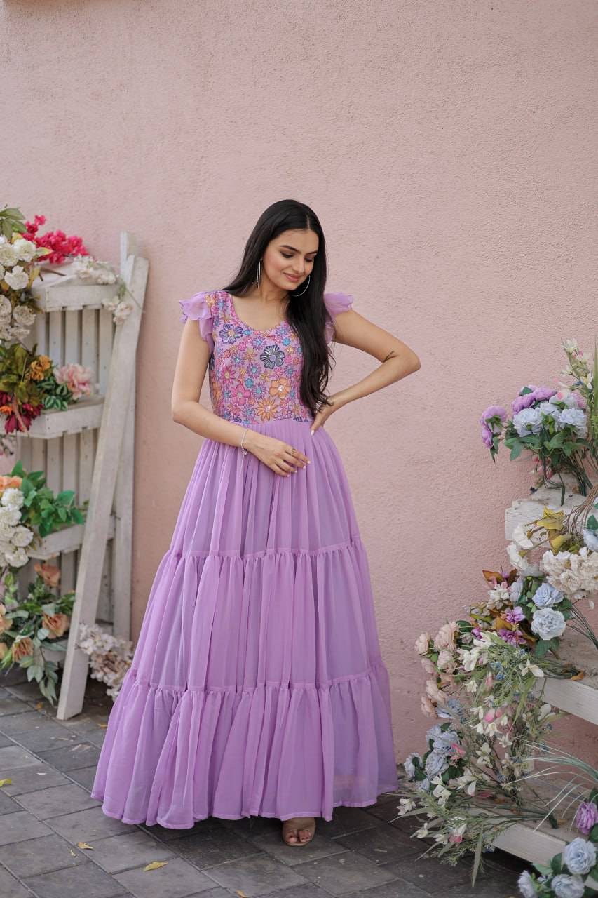Timeless Rich Floral Position Printed Faux Georgette Gown - INDIAN ELEGANCE