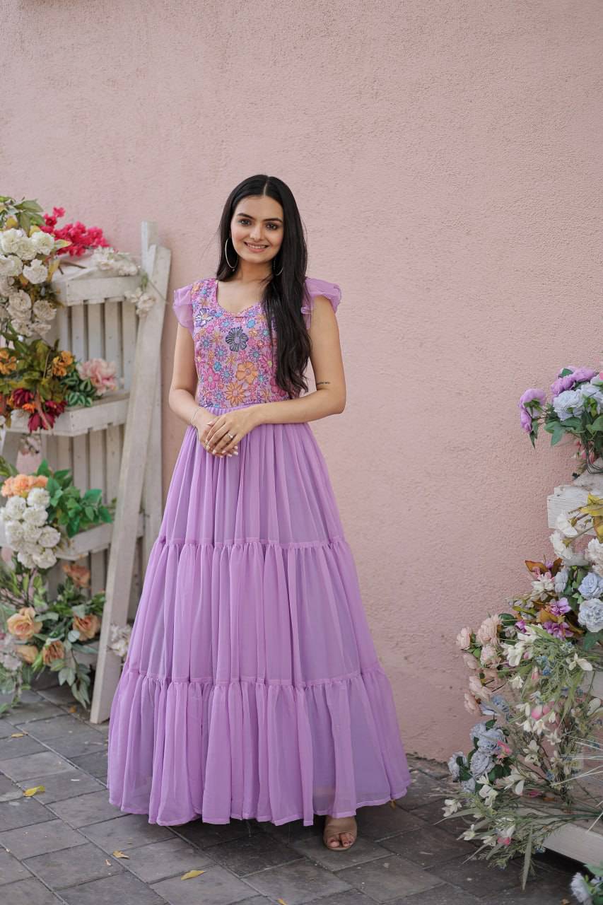 Timeless Rich Floral Position Printed Faux Georgette Gown - INDIAN ELEGANCE