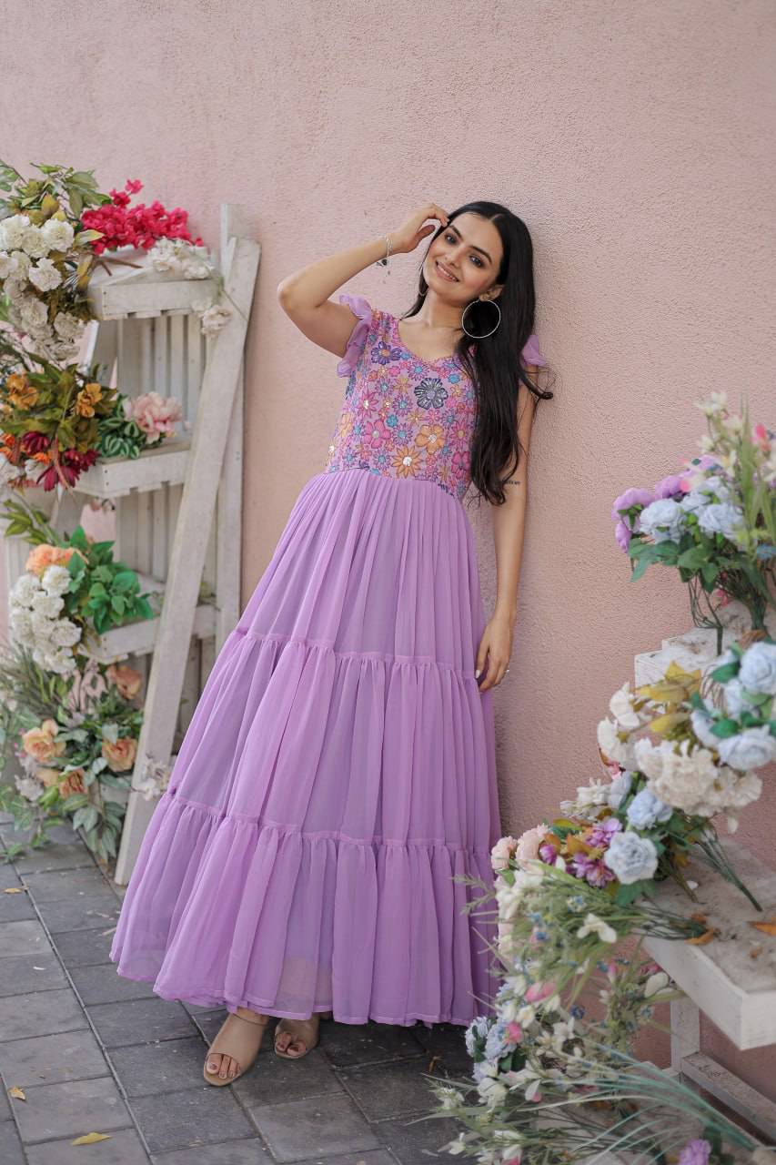 Timeless Rich Floral Position Printed Faux Georgette Gown - INDIAN ELEGANCE
