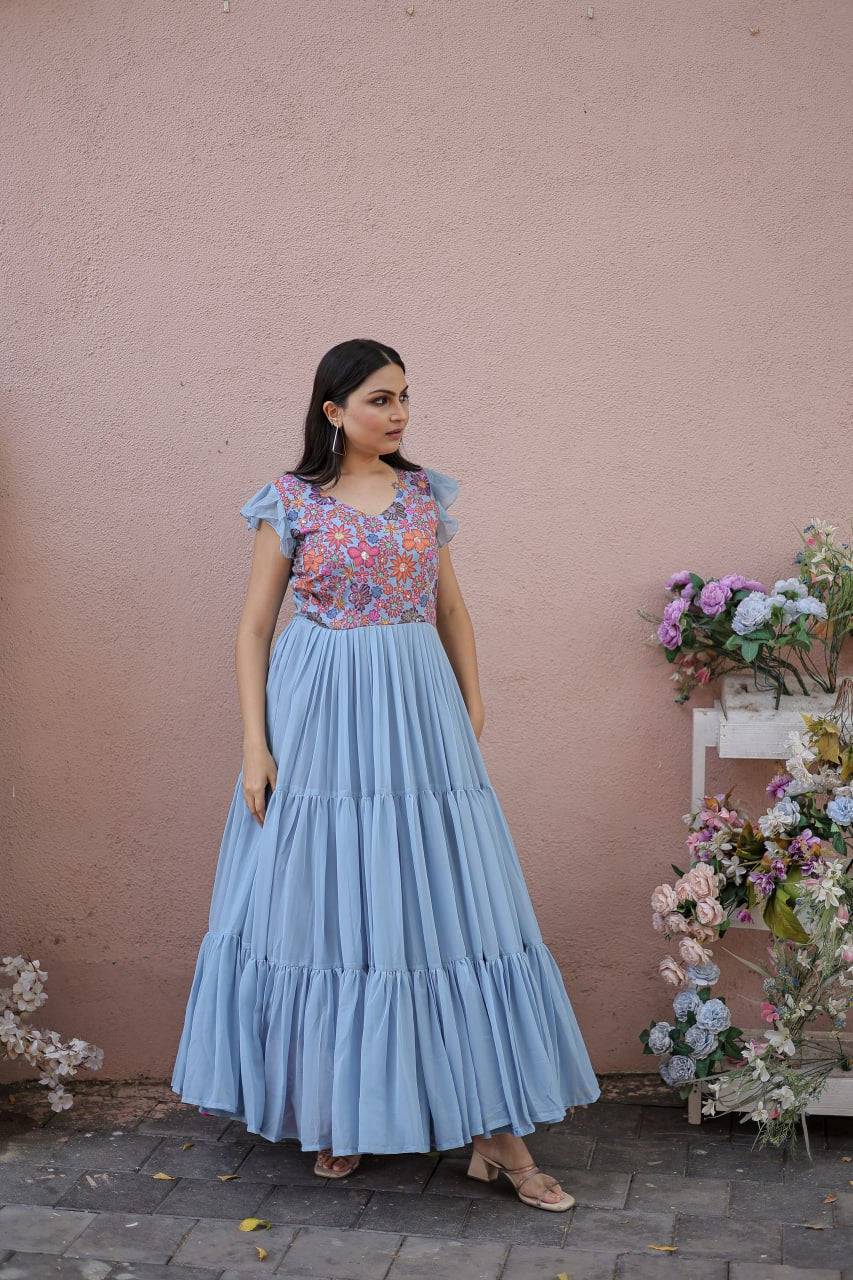 Timeless Rich Floral Position Printed Faux Georgette Gown - INDIAN ELEGANCE