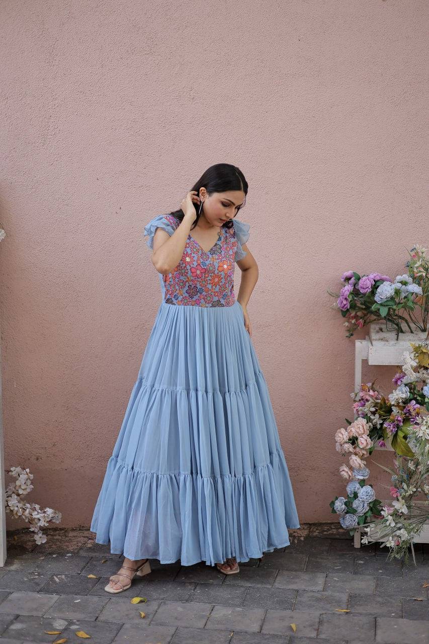 Timeless Rich Floral Position Printed Faux Georgette Gown - INDIAN ELEGANCE