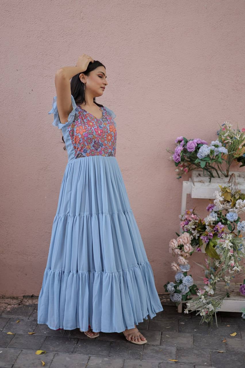 Timeless Rich Floral Position Printed Faux Georgette Gown - INDIAN ELEGANCE