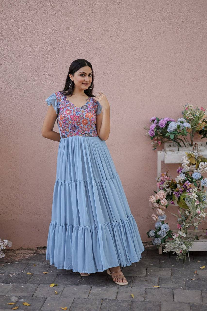 Timeless Rich Floral Position Printed Faux Georgette Gown - INDIAN ELEGANCE