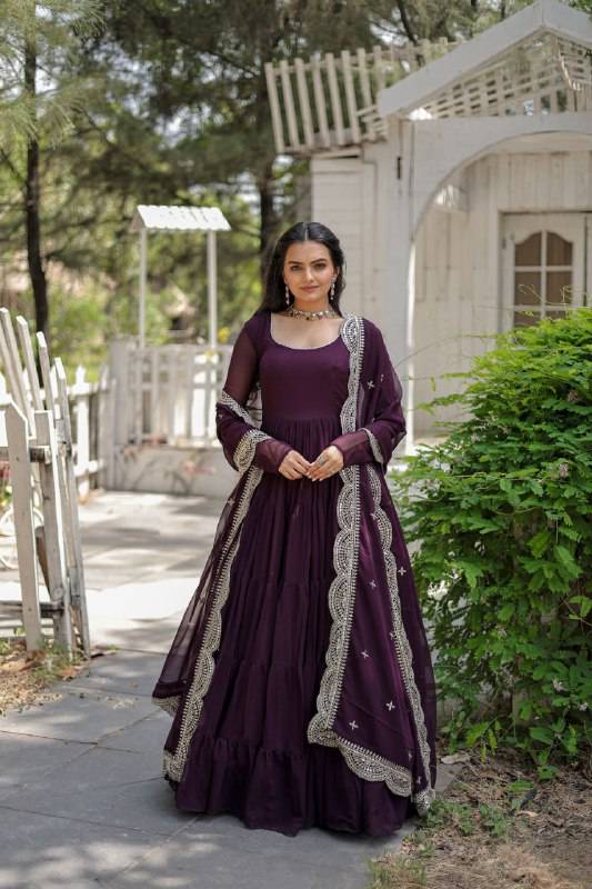 Delightful Faux Georgette 15 Meter Flared Fully Stitched Ruffle Gown - INDIAN ELEGANCE