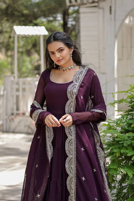 Delightful Faux Georgette 15 Meter Flared Fully Stitched Ruffle Gown - INDIAN ELEGANCE