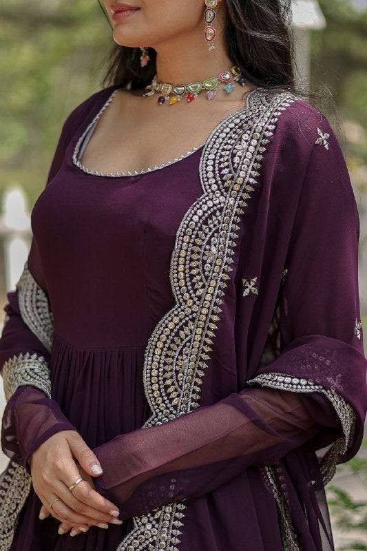 Delightful Faux Georgette 15 Meter Flared Fully Stitched Ruffle Gown - INDIAN ELEGANCE