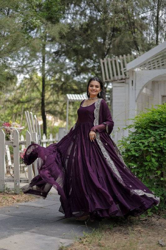 Delightful Faux Georgette 15 Meter Flared Fully Stitched Ruffle Gown - INDIAN ELEGANCE