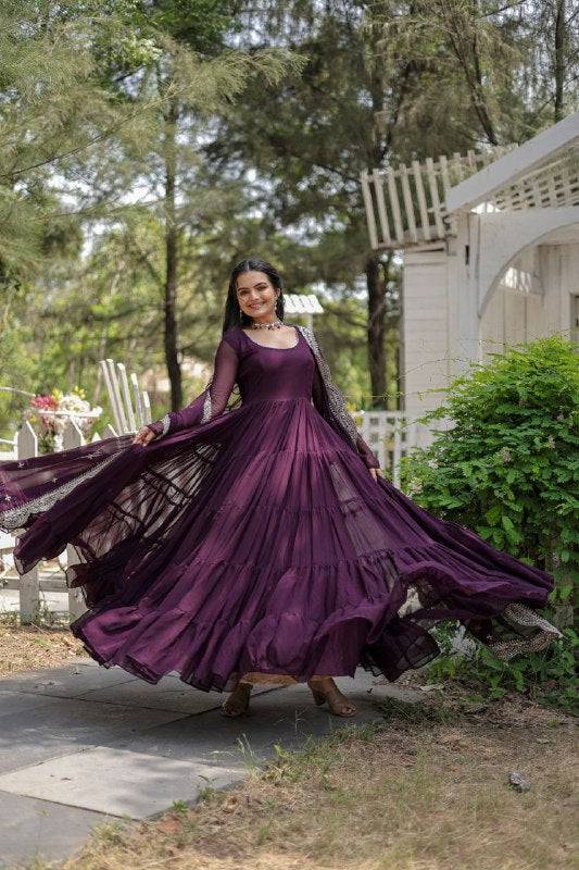 Delightful Faux Georgette 15 Meter Flared Fully Stitched Ruffle Gown - INDIAN ELEGANCE