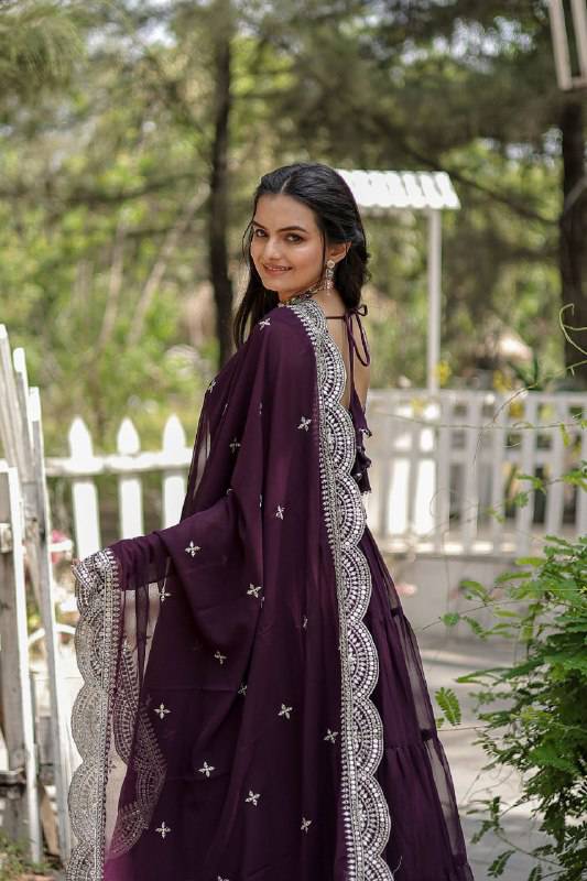 Delightful Faux Georgette 15 Meter Flared Fully Stitched Ruffle Gown - INDIAN ELEGANCE