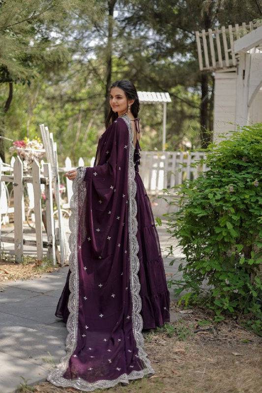 Delightful Faux Georgette 15 Meter Flared Fully Stitched Ruffle Gown - INDIAN ELEGANCE