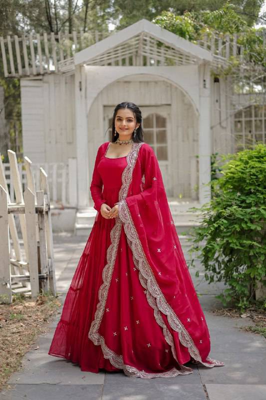 Delightful Faux Georgette 15 Meter Flared Fully Stitched Ruffle Gown - INDIAN ELEGANCE
