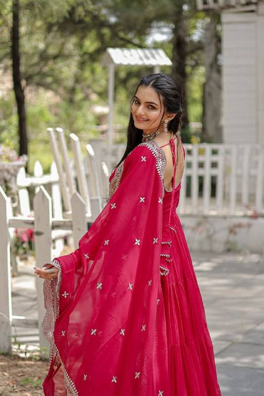 Delightful Faux Georgette 15 Meter Flared Fully Stitched Ruffle Gown - INDIAN ELEGANCE