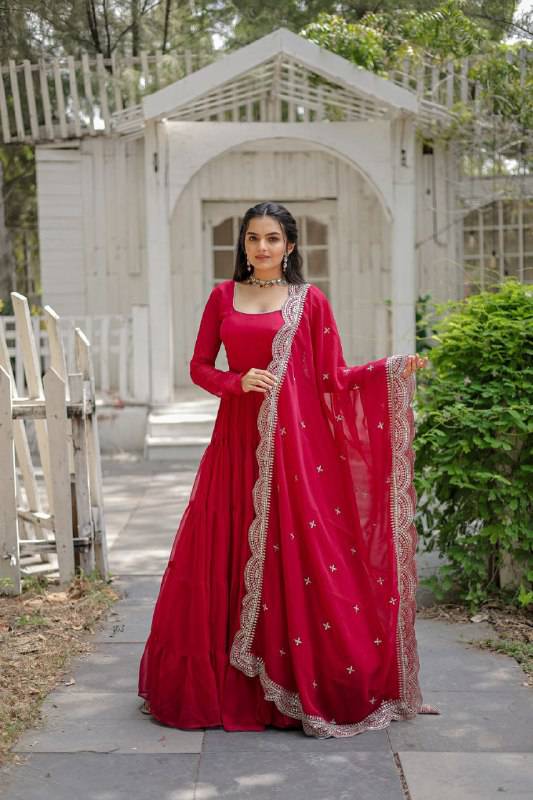 Delightful Faux Georgette 15 Meter Flared Fully Stitched Ruffle Gown - INDIAN ELEGANCE