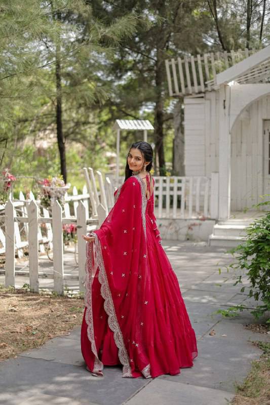 Delightful Faux Georgette 15 Meter Flared Fully Stitched Ruffle Gown - INDIAN ELEGANCE