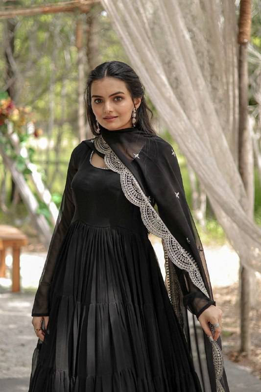 Delightful Faux Georgette 15 Meter Flared Fully Stitched Ruffle Gown - INDIAN ELEGANCE