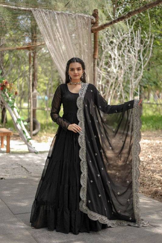 Delightful Faux Georgette 15 Meter Flared Fully Stitched Ruffle Gown - INDIAN ELEGANCE