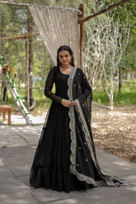 Delightful Faux Georgette 15 Meter Flared Fully Stitched Ruffle Gown - INDIAN ELEGANCE