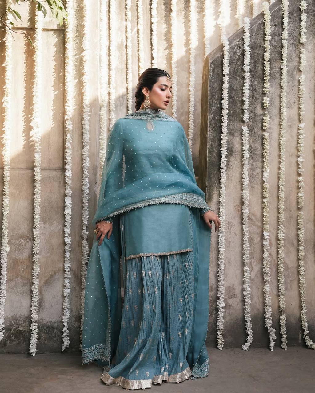 Party Wear Sharara Set for Women – Heavy Embroidered Faux Georgette Kurta Sharara with Dupatta | Sangeet, Wedding, Reception Outfit