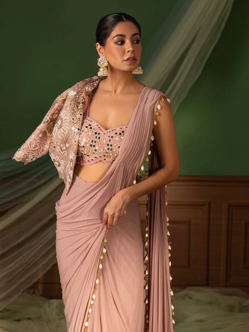 Ready-to-Wear Crepe Silk Saree with Embroidered Jacket