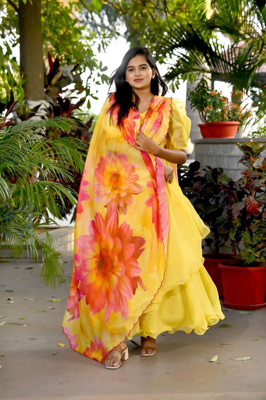Spectacular Tabby Silk Fully Stitched Flairy Gown With Dupatta - INDIAN ELEGANCE