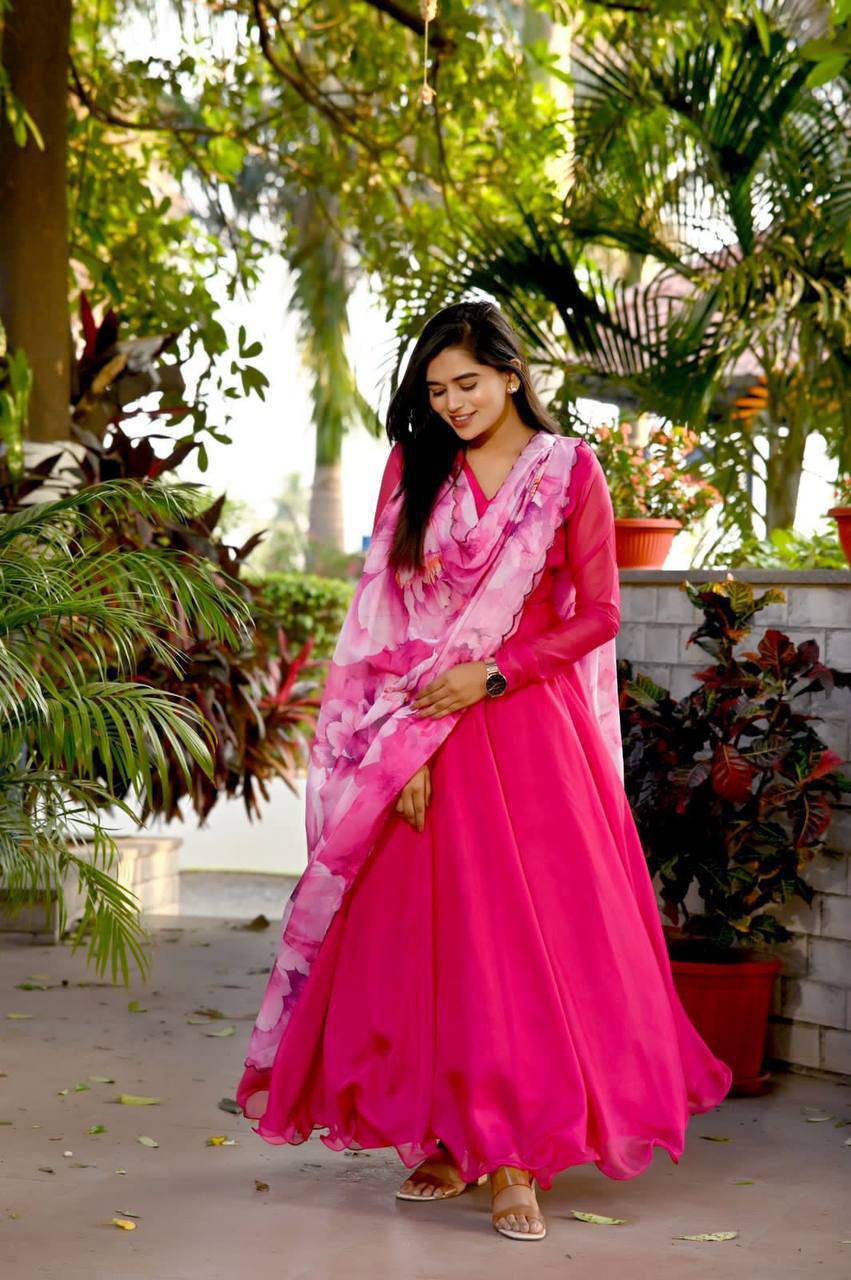 Spectacular Tabby Silk Fully Stitched Flairy Gown With Dupatta - INDIAN ELEGANCE