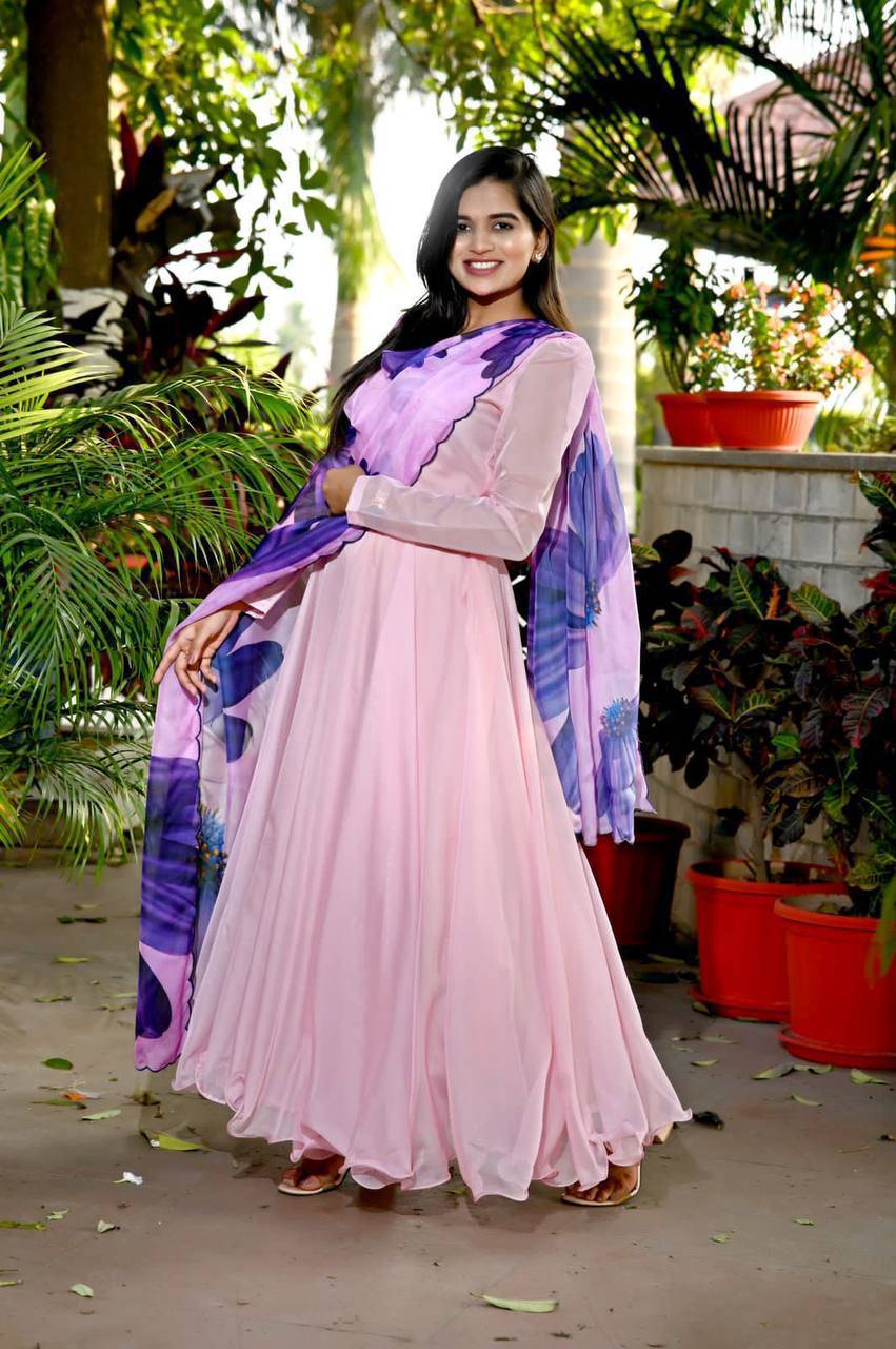 Spectacular Tabby Silk Fully Stitched Flairy Gown With Dupatta - INDIAN ELEGANCE