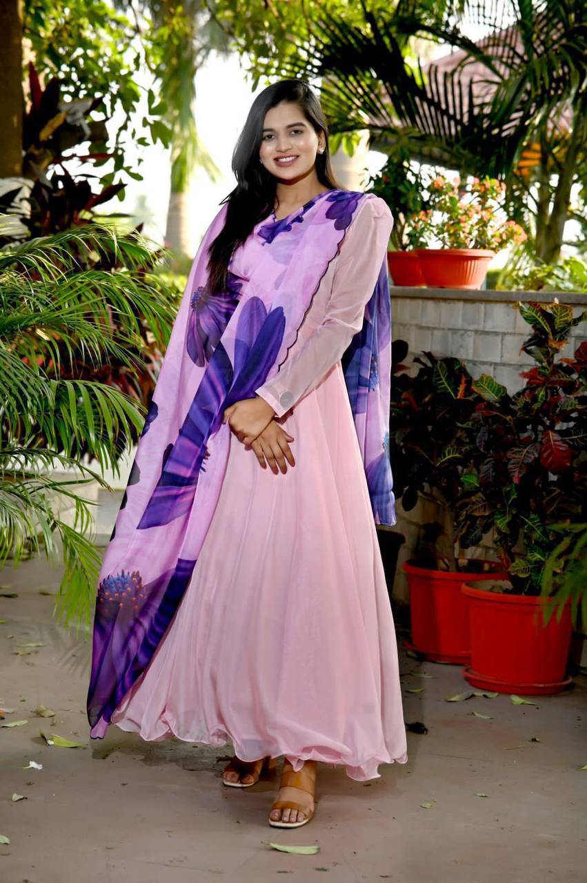 Spectacular Tabby Silk Fully Stitched Flairy Gown With Dupatta - INDIAN ELEGANCE