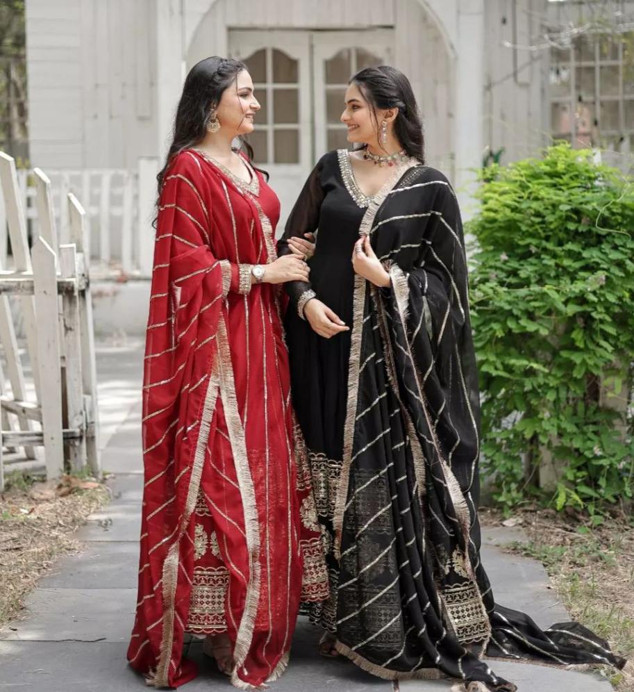 Resplendent Faux Georgette Multi Sequins Worked Designer Gown - INDIAN ELEGANCE