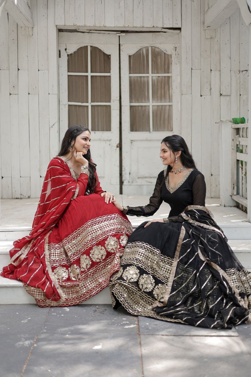 Resplendent Faux Georgette Multi Sequins Worked Designer Gown - INDIAN ELEGANCE