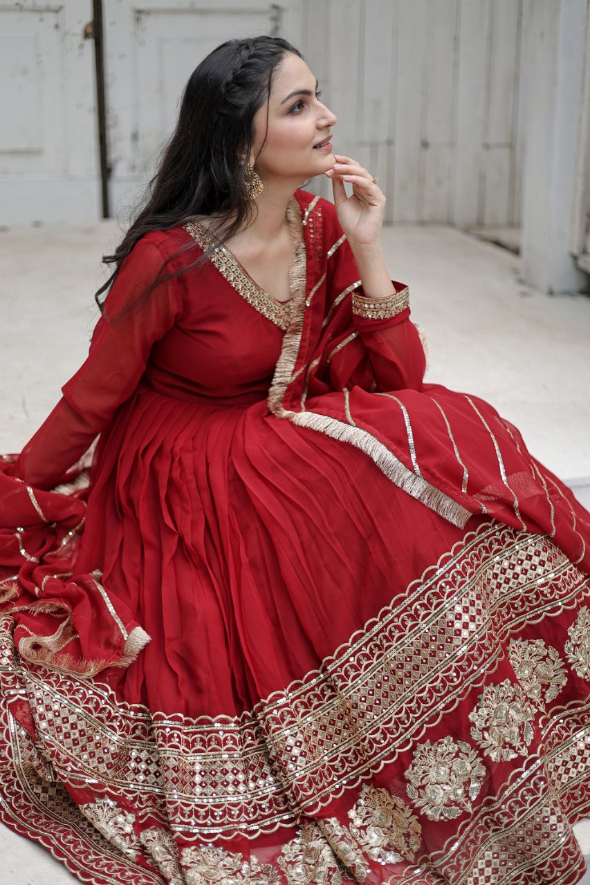 Resplendent Faux Georgette Multi Sequins Worked Designer Gown - INDIAN ELEGANCE